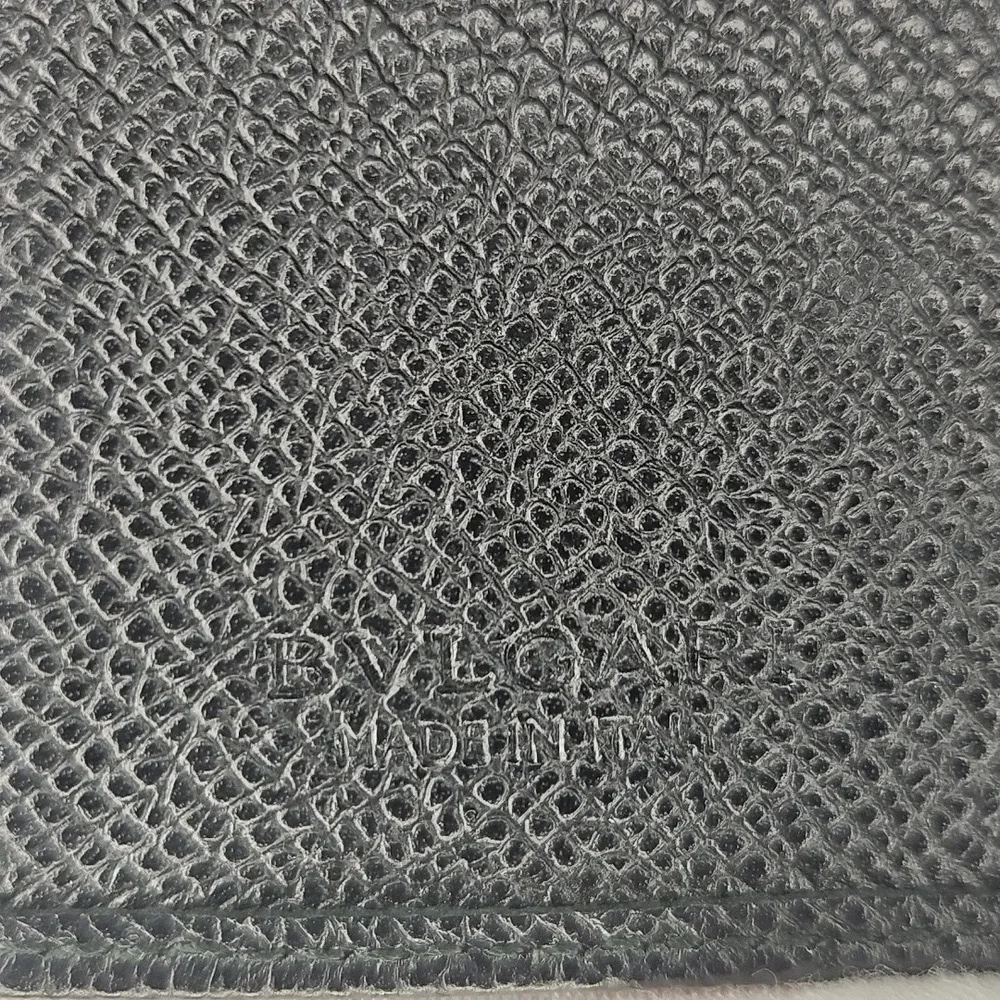 Bulgari Pebbled Leather Keychain Wallet Black
